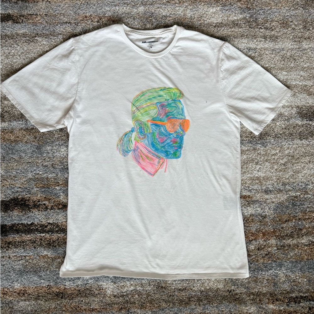 Karl Lagerfeld White Tee with Multicolor Graphic